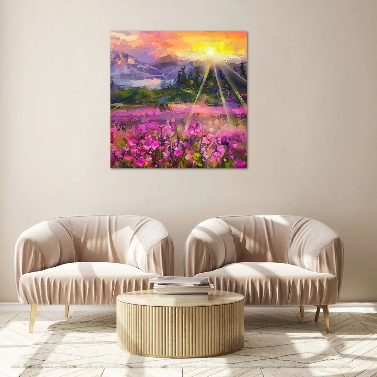 Quadro su vetro - Nella valle sotto la cura del sole - 50x50 cm