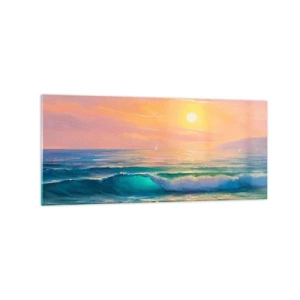 Quadro su vetro - Paesaggio marino con tramonto - 120x50cm - Il canto turchese delle onde - Decorazione murale moderna per soggiorno e camera da letto ARTTOR