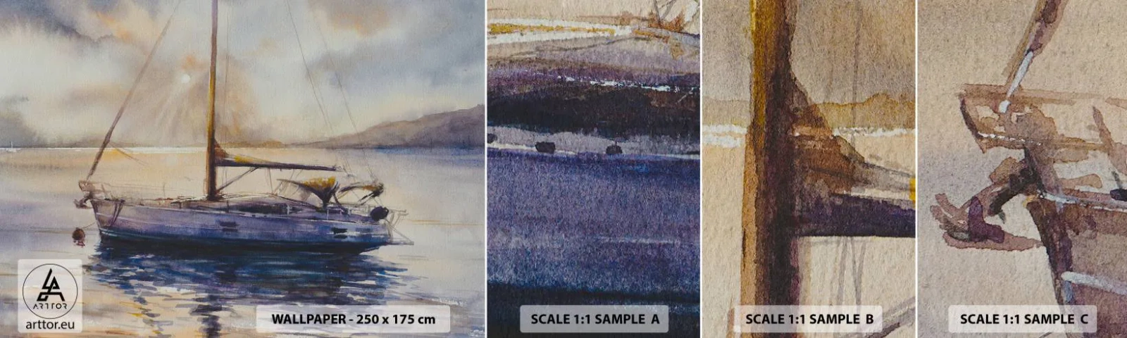 Campione Di Fotomurale Standard Eco - La sera nel golfo - Barca a vela, Pesca, Mare - 100x30 cm