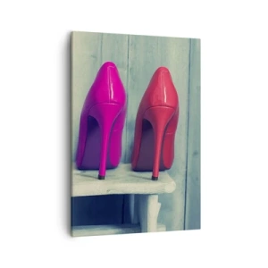 Quadro su tela - Stampe su Tela - Tacchi alti colorati contro una parete di legno - 50x70cm - A passeggio sull'arcobaleno - Decorazione murale moderna per soggiorno e camera da letto ARTTOR