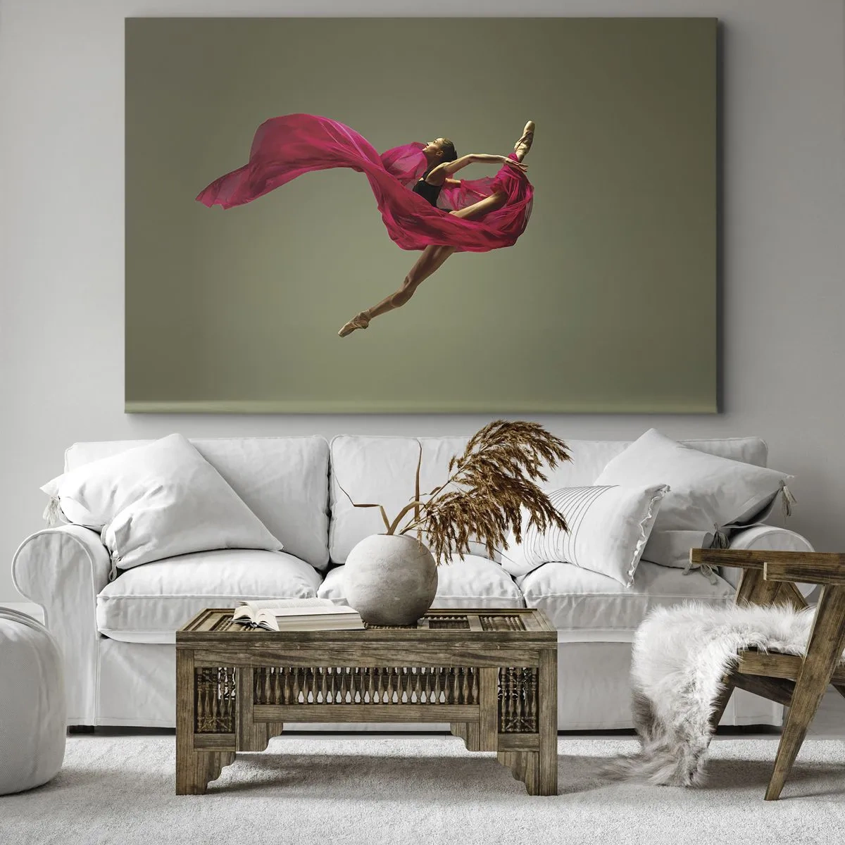 Quadro su tela - Stampe su Tela - Ballerina in posa dinamica con tessuto rosa - 120x80cm - Fiamma danzante - Decorazione murale moderna per soggiorno e camera da letto ARTTOR