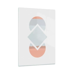 Quadro su vetro - Un rombo pastello al centro tra i semicerchi su uno sfondo bianco. - 50x70cm - La situazione è chiara - Decorazione murale moderna per soggiorno e camera da letto ARTTOR