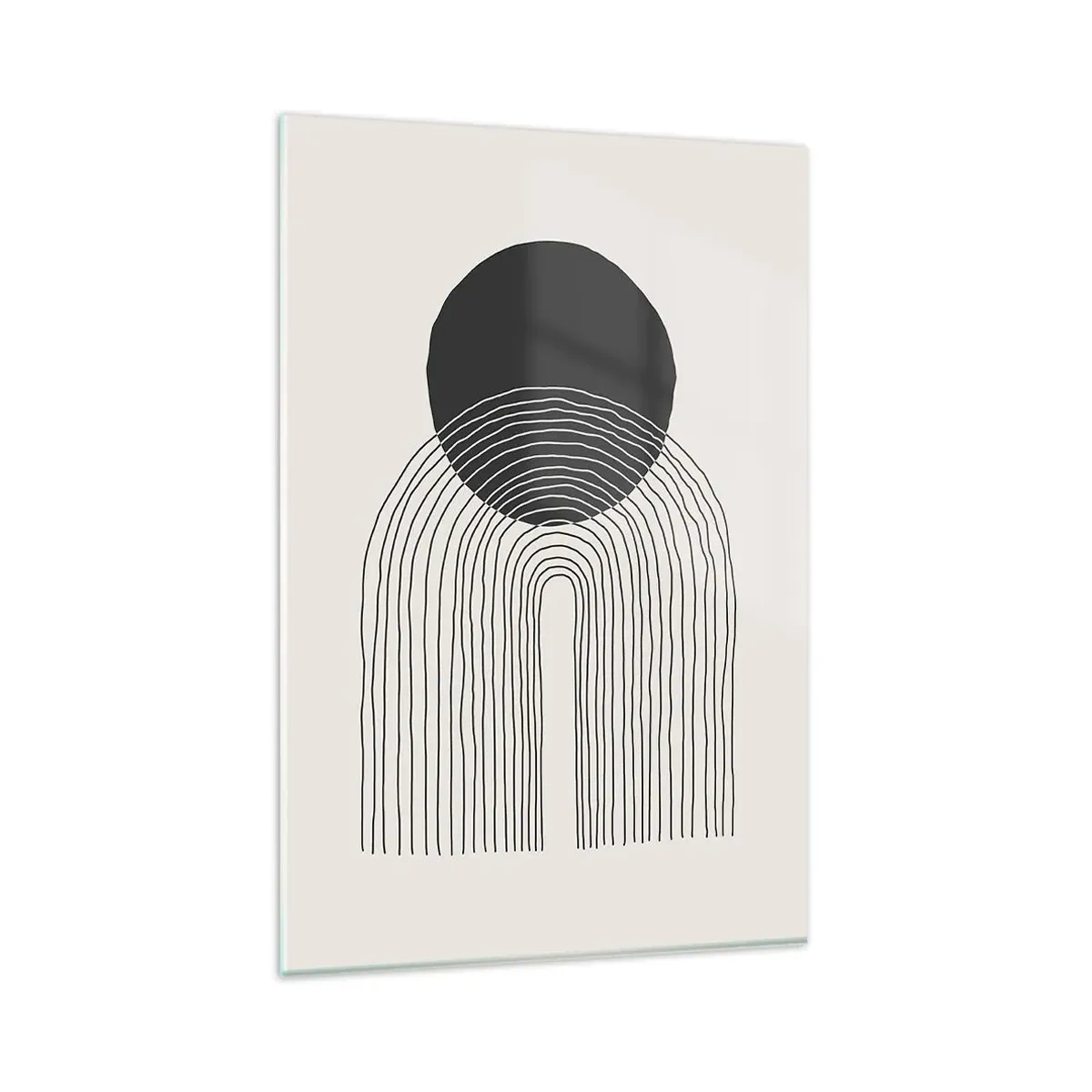 Quadro su vetro - Motivo astratto con linee e un cerchio nero su uno sfondo chiaro - 80x120cm - Tremore e fiducia - Decorazione murale moderna per soggiorno e camera da letto ARTTOR
