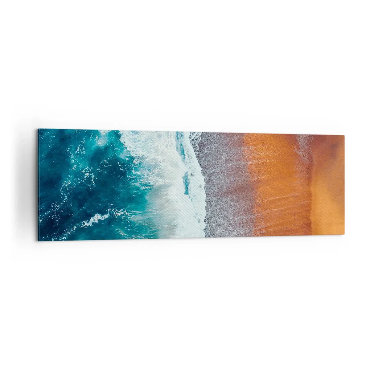 Quadro su tela - Stampe su Tela - Una vista delle onde dell'oceano che si infrangono sulla spiaggia dorata - 160x50cm - Il tocco dell'oceano - Decorazione murale moderna per soggiorno e camera da letto ARTTOR