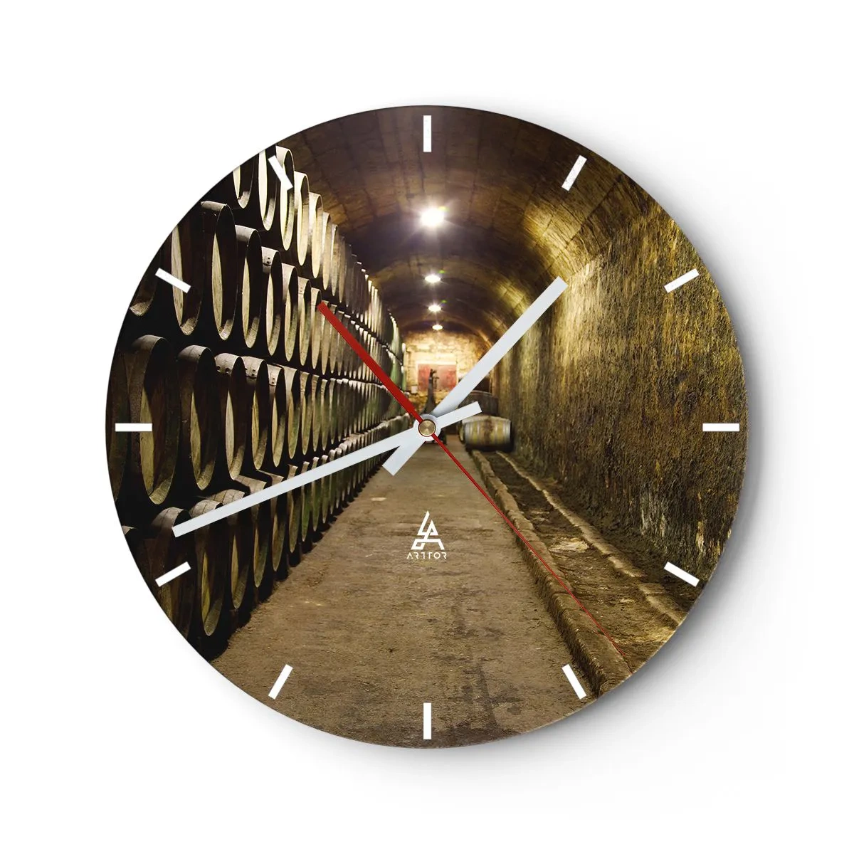 Orologio da parete - Orologio in Vetro - Interno di una cantina con botti di vino in legno - 30x30cm - È bene riposare - Decorazione murale moderna per soggiorno, cucina e camera da letto ARTTOR