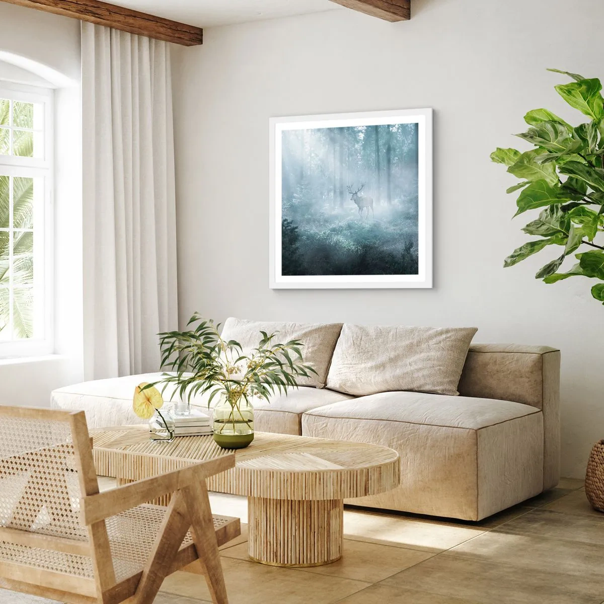 Poster in cornice bianca - Passeggiata mattutina sulle sue terre - 30x30 cm