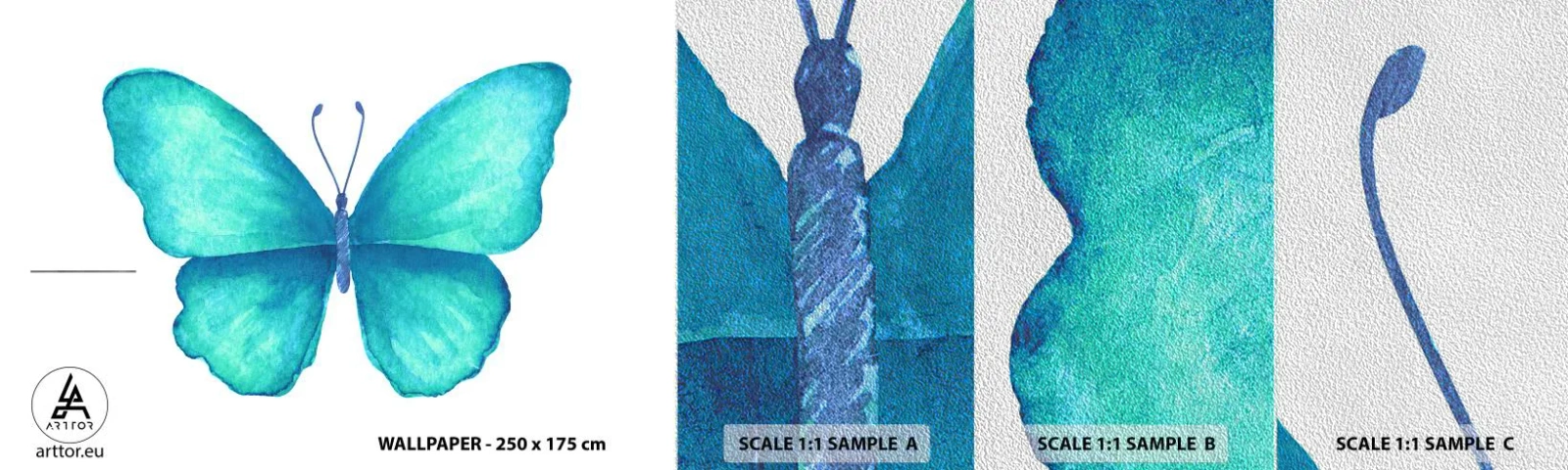 Campione di Fotomurale Premium Sand - Turchese di natura - Farfalla, Per bambini, Grafica - 100x30 cm