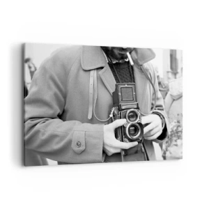 Quadro su tela - Stampe su Tela - Foto in bianco e nero di un uomo con una macchina fotografica retrò - 100x70cm - In stile retro - Decorazione murale moderna per soggiorno e camera da letto ARTTOR