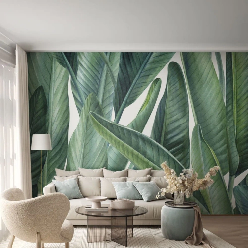 Fotomurali Premium Canvas - Il verde in sé - Foglie verdi, Pianta tropicale, Natura - 450x315 cm