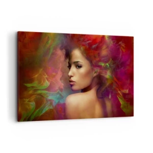 Quadro su tela - Stampe su Tela - Una donna con riflessi colorati che creano uno sfondo astratto - 120x80cm - Più bella dell'arcobaleno, delicata come la nebbia - Decorazione murale moderna per soggiorno e camera da letto ARTTOR