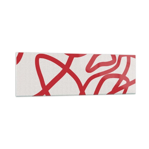 Quadro su vetro - Linee astratte rosse su sfondo bianco - 160x50cm - Rosso su bianco - Decorazione murale moderna per soggiorno e camera da letto ARTTOR