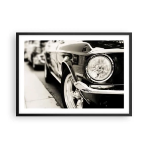 Poster in cornice nera - Un'iconica auto d'epoca in elegante bianco e nero - 70x50cm - Bellezza intramontabile - Decorazione murale moderna per soggiorno e camera da letto ARTTOR