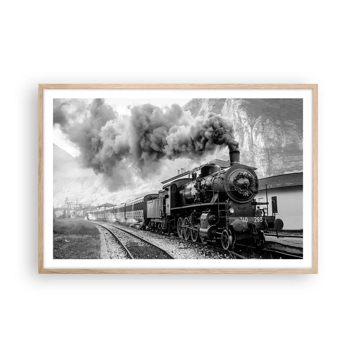Poster in cornice rovere chiaro - Ferma alla stazione... - 91x61 cm
