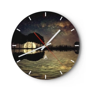 Orologio da parete - Orologio in Vetro - Paesaggio con lago, alberi e cielo stellato di notte - 30x30cm - Notte ai confini del mondo - Decorazione murale moderna per soggiorno, cucina e camera da letto ARTTOR