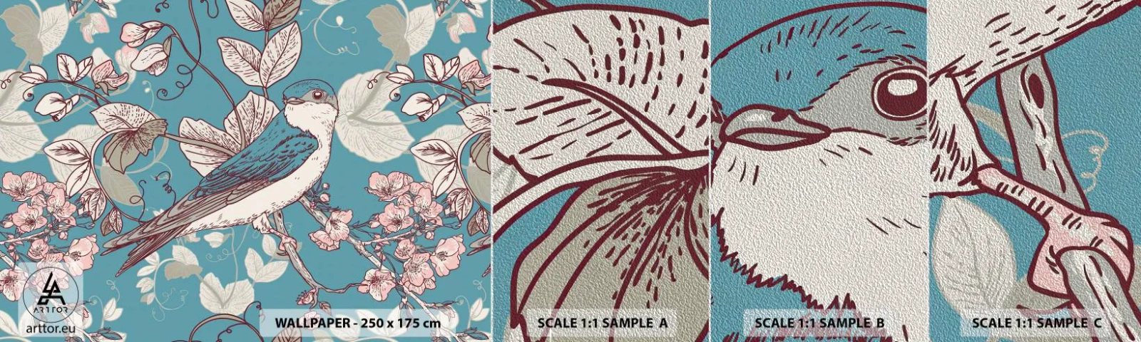 Campione di Fotomurale Premium Sand - Sul pioppo riflessi e cinguettii - Astrazione, Rondine, Uccello - 100x30 cm