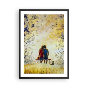 Poster in cornice nera - Una coppia seduta su una panchina tra i colori autunnali al tramonto - 50x70cm - Attimo magico - Decorazione murale moderna per soggiorno e camera da letto ARTTOR