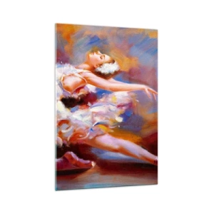 Quadro su vetro - Una ballerina in posa dinamica tra colori pastello. - 70x100cm - La grazia dei cigni - Decorazione murale moderna per soggiorno e camera da letto ARTTOR