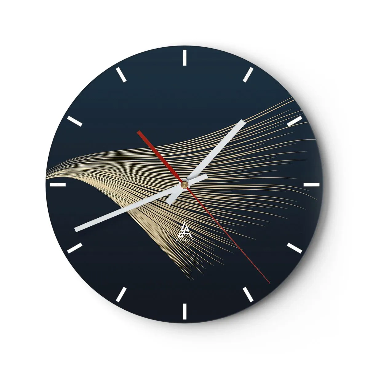 Orologio da parete - Orologio in Vetro - Le linee dorate su uno sfondo blu navy creano un'onda dinamica - 30x30cm - Come un capello d'angelo - Decorazione murale moderna per soggiorno, cucina e camera da letto ARTTOR