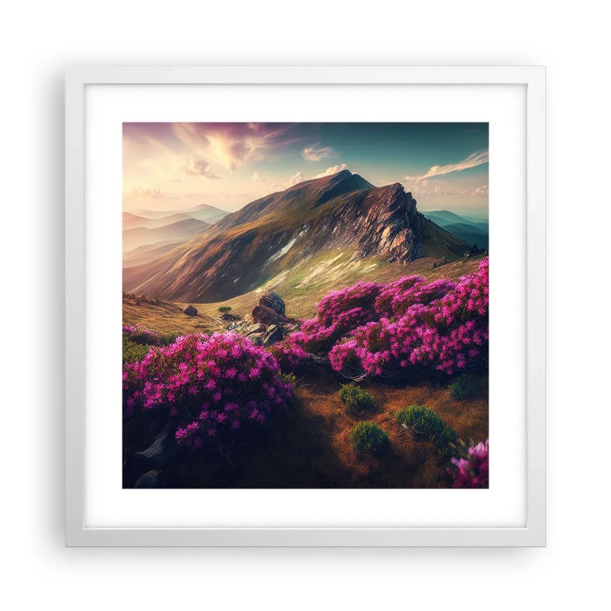 Poster in cornice bianca - L'estate sui monti - 40x40 cm