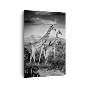 Quadro su tela - Stampe su Tela - Sagome in bianco e nero di due giraffe nella savana - 70x100cm - Alta classe in Africa - Decorazione murale moderna per soggiorno e camera da letto ARTTOR