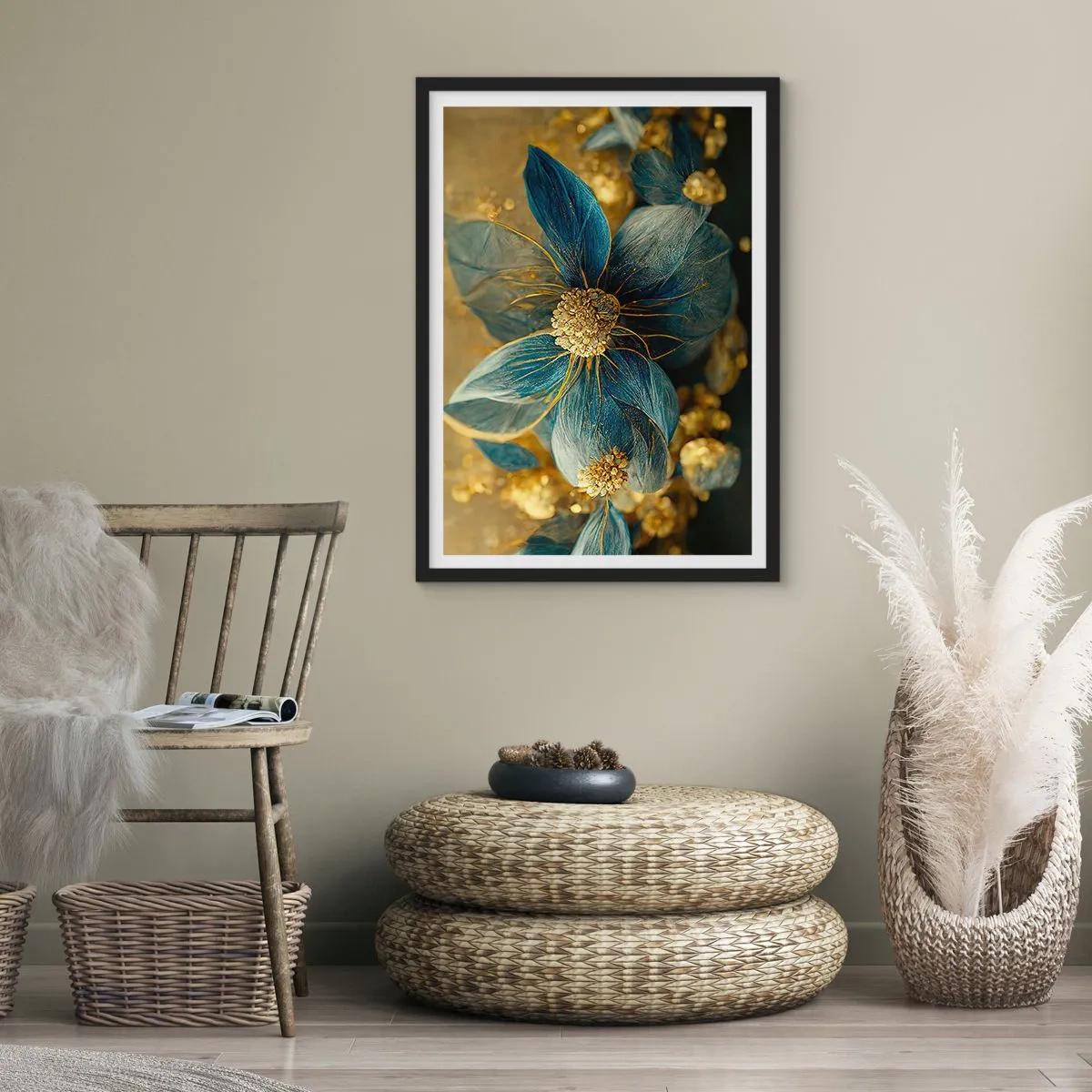 Poster in cornice nera - Fiorire d'oro - 70x100 cm