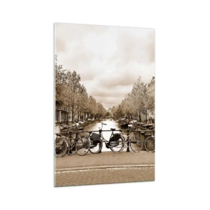 Quadro su vetro - Ponte ciclabile sul canale in seppia - 70x100cm - Atmosfera olandese - Decorazione murale moderna per soggiorno e camera da letto ARTTOR