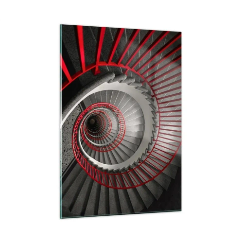 Quadro su vetro - Scala a chiocciola con corrimano rossi in prospettiva - 50x70cm - I giochi dell'architettura - Decorazione murale moderna per soggiorno e camera da letto ARTTOR