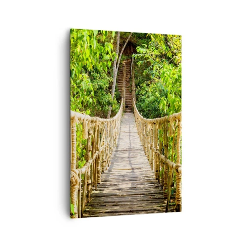 Quadro su tela - Stampe su Tela - Un ponte sospeso in una foresta tropicale ricca di vegetazione - 80x120cm - Sospeso nel verde - Decorazione murale moderna per soggiorno e camera da letto ARTTOR