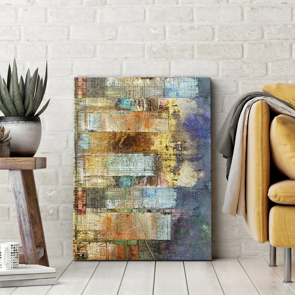 Quadro su tela - Stampe su Tela - Grattacieli astratti in stile industriale - 80x120cm - Metropoli nel sole - Decorazione murale moderna per soggiorno e camera da letto ARTTOR