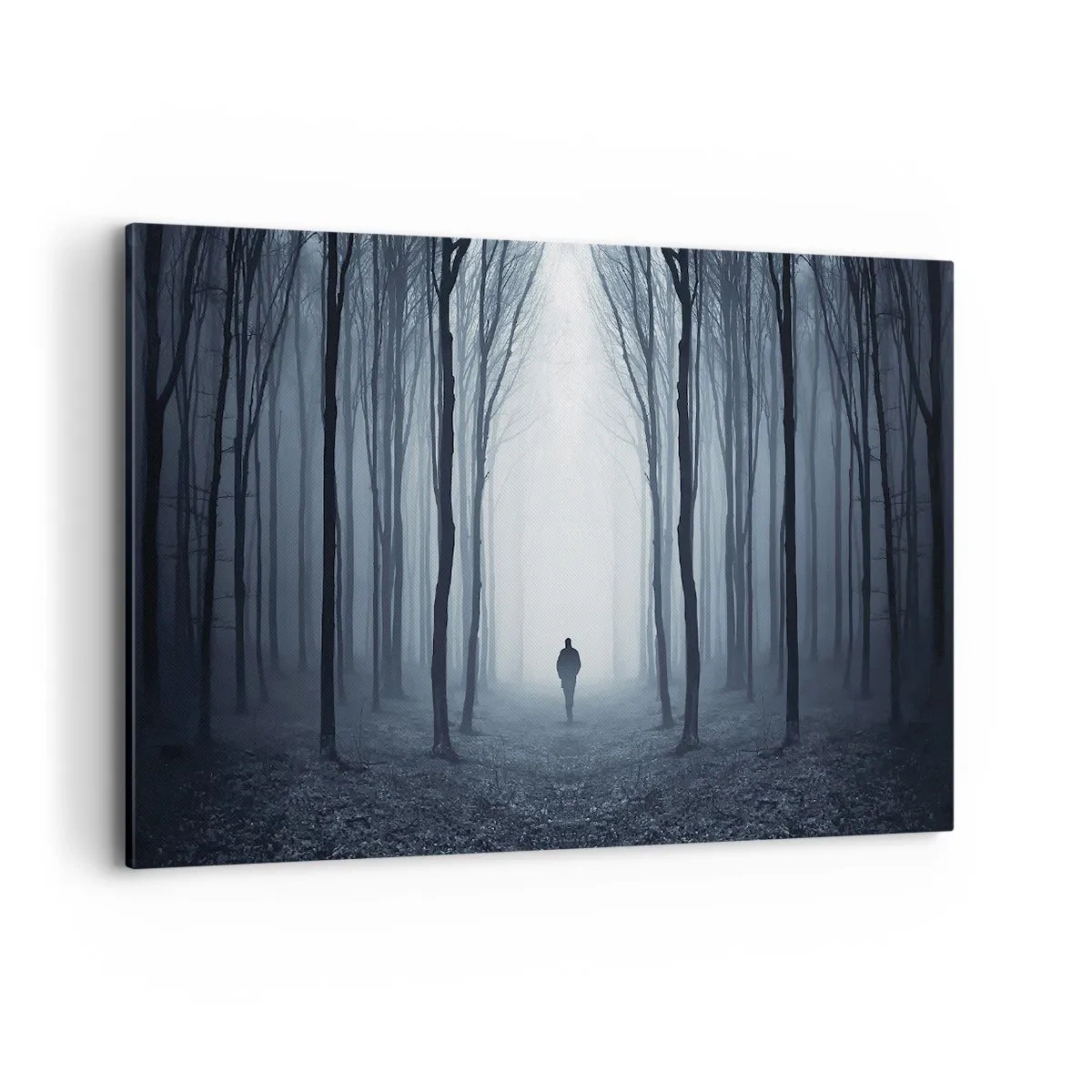 Quadro su tela - Stampe su Tela - Una figura che cammina tra gli alberi in una foresta nebbiosa - 120x80cm - E tutto è semplice e chiaro - Decorazione murale moderna per soggiorno e camera da letto ARTTOR