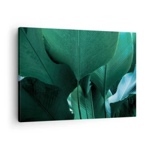 Quadro su tela - Stampe su Tela - Foglie verdi in una composizione minimalista - 70x50cm - Verso la luce - Decorazione murale moderna per soggiorno e camera da letto ARTTOR