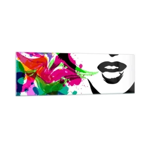 Quadro su vetro - Ritratto astratto colorato con forme dinamiche - 160x50cm - Racconto nei colori dell'arcobaleno - Decorazione murale moderna per soggiorno e camera da letto ARTTOR