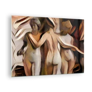Quadro su vetro - Composizione astratta con tre figure - 70x50cm - Tre Grazie 2.0 - Decorazione murale moderna per soggiorno e camera da letto ARTTOR