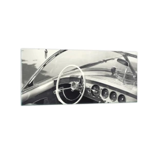 Quadro su vetro - Interni di auto d'epoca in stile monocromatico - 120x50cm - Il ricco e il povero - Decorazione murale moderna per soggiorno e camera da letto ARTTOR