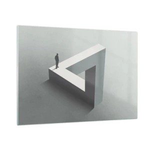 Quadro su vetro - Una figura su una struttura geometrica nello stile di un'illusione ottica - 100x70cm - Eppure è possibile - Decorazione murale moderna per soggiorno e camera da letto ARTTOR