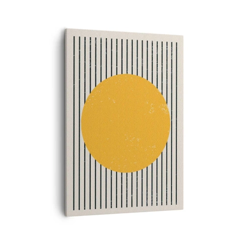 Quadro su tela - Stampe su Tela - Un cerchio giallo su uno sfondo di linee orizzontali bianche e nere - 50x70cm - La forza della semplicità - Decorazione murale moderna per soggiorno e camera da letto ARTTOR