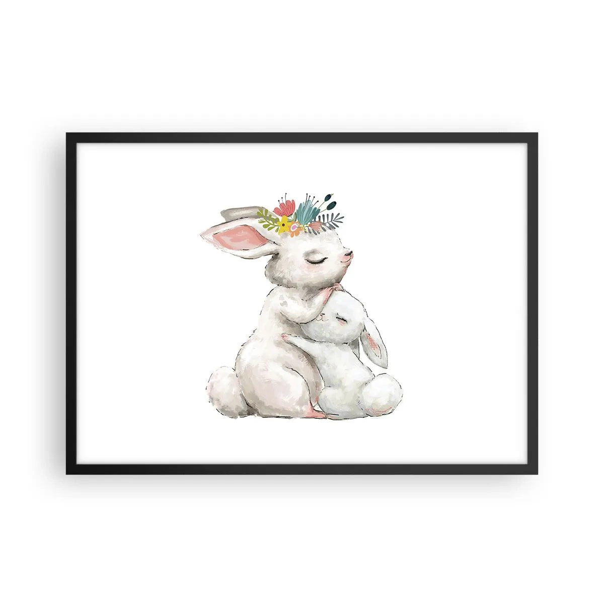 Poster in cornice nera - Conigli carini in colori pastello - 70x50cm - Da mamma si sta meglio - Decorazione murale moderna per soggiorno e camera da letto ARTTOR