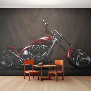 Fotomurali Premium Sand - Bellezza in rosso e argento - Moto, Chopper, Settore automobilistico - 350x256 cm