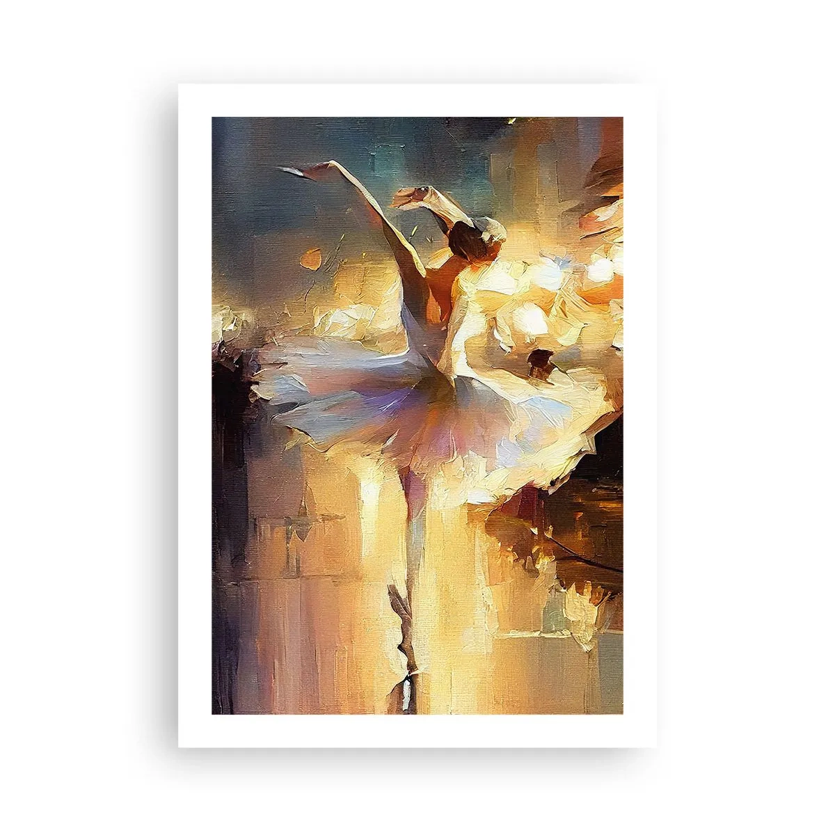 Poster - Una ballerina nella luce dorata del palcoscenico - 50x70cm - Miracolo nella strada - Decorazione murale moderna per soggiorno e camera da letto ARTTOR