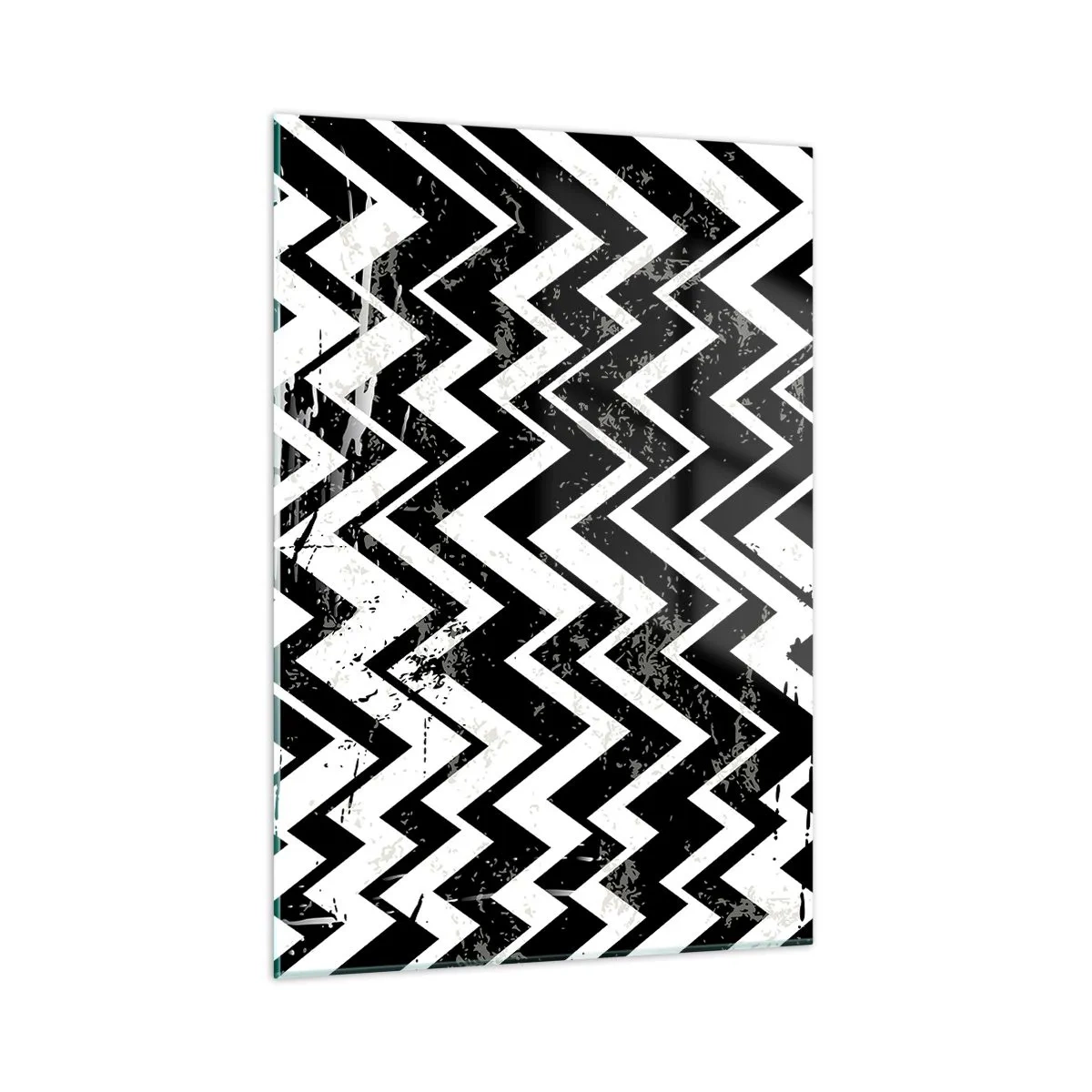 Quadro su vetro - Un motivo a zigzag bianco e nero dalla composizione e dalla consistenza dinamiche. - 50x70cm - Zig-bianco, zag-nero - Decorazione murale moderna per soggiorno e camera da letto ARTTOR