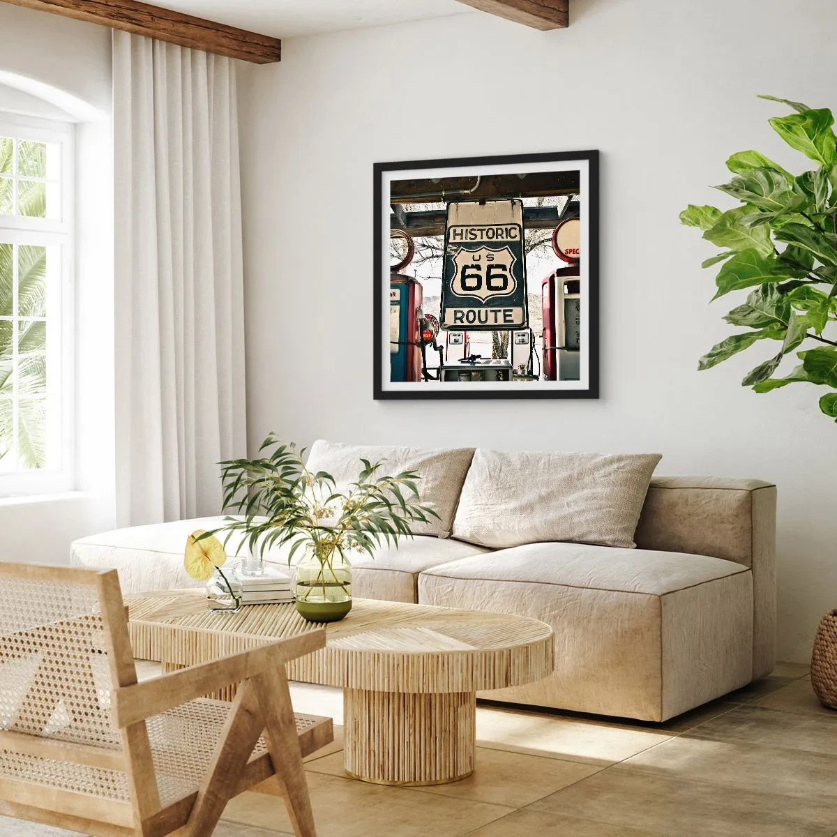 Poster in cornice nera - Viaggio retro americano - 40x40 cm