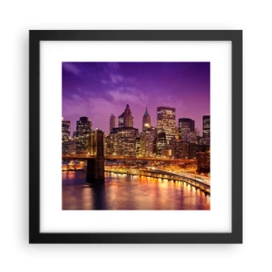 Poster in cornice nera - Manhattan in viola e oro - 30x30 cm