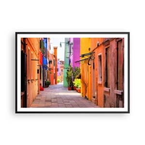 Poster in cornice nera - Una strada colorata con case popolari in tonalità chiare - 100x70cm - Angolo multicolore - Decorazione murale moderna per soggiorno e camera da letto ARTTOR
