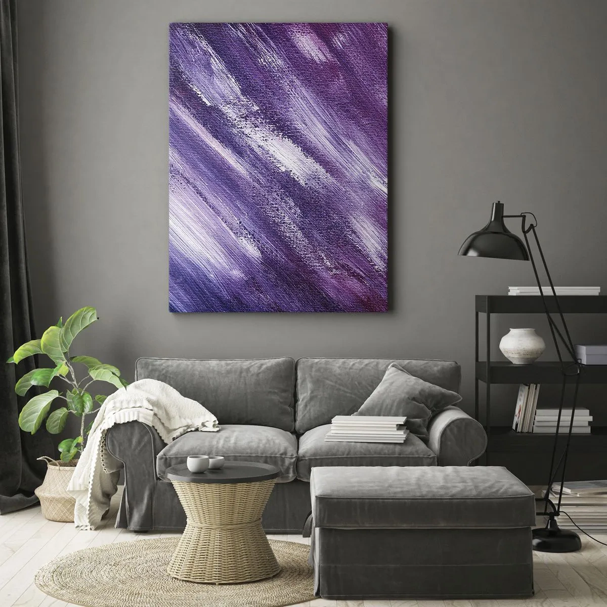 Quadro su tela - Stampe su Tela - Pennellate astratte nei toni del viola e del rosa - 70x100cm - Quando soffia il vento solare - Decorazione murale moderna per soggiorno e camera da letto ARTTOR