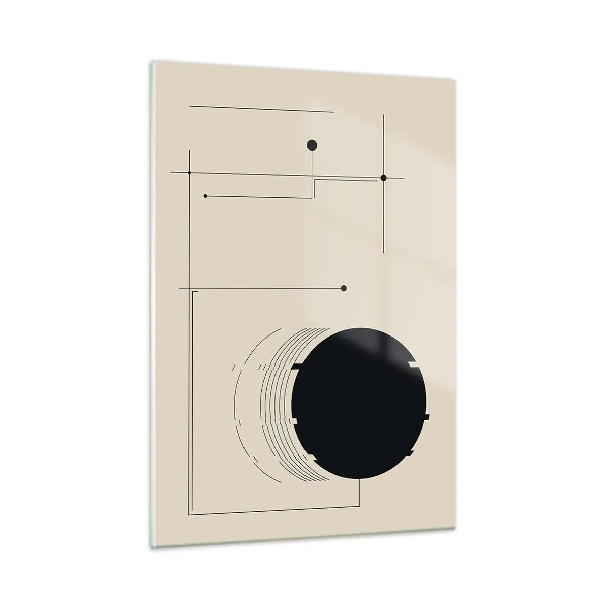 Quadro su vetro - Composizione astratta con un cerchio nero e linee geometriche - 50x70cm - Composizione elastica e dinamica - Decorazione murale moderna per soggiorno e camera da letto ARTTOR