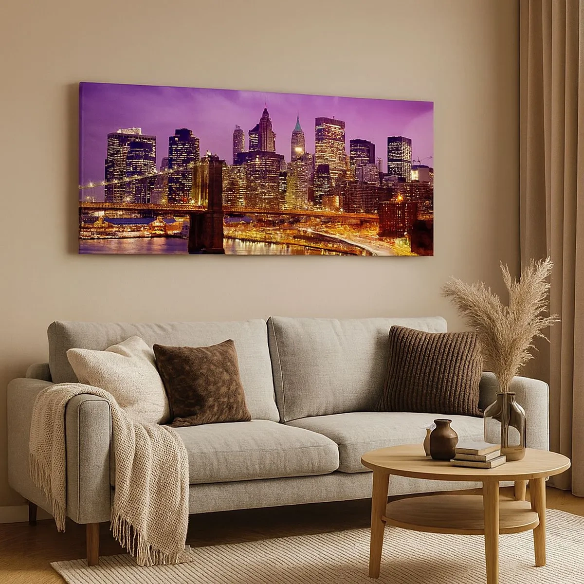 Quadro su tela - Stampe su Tela - Manhattan in viola e oro - 100x40 cm