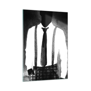 Quadro su vetro - Silhouette in bianco e nero di un'elegante coppia noir - 50x70cm - Atmosfera noir - Decorazione murale moderna per soggiorno e camera da letto ARTTOR