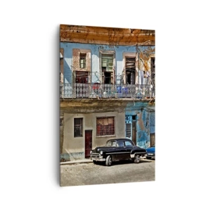 Quadro su tela - Stampe su Tela - Case popolari colorate e un'auto d'epoca nel paesaggio urbano - 80x120cm - Atmosfera dell'Avana - Decorazione murale moderna per soggiorno e camera da letto ARTTOR