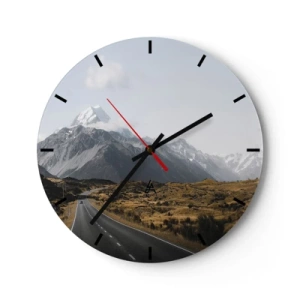 Orologio da parete - Orologio in Vetro - Una strada che conduce verso montagne innevate sotto un cielo limpido - 30x30cm - Via verso il cuore dei monti - Decorazione murale moderna per soggiorno, cucina e camera da letto ARTTOR