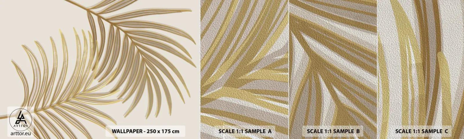Campione di Fotomurale Premium Sand - Palma d'oro! - Astrazione, Foglia di palma, Grafica - 100x30 cm